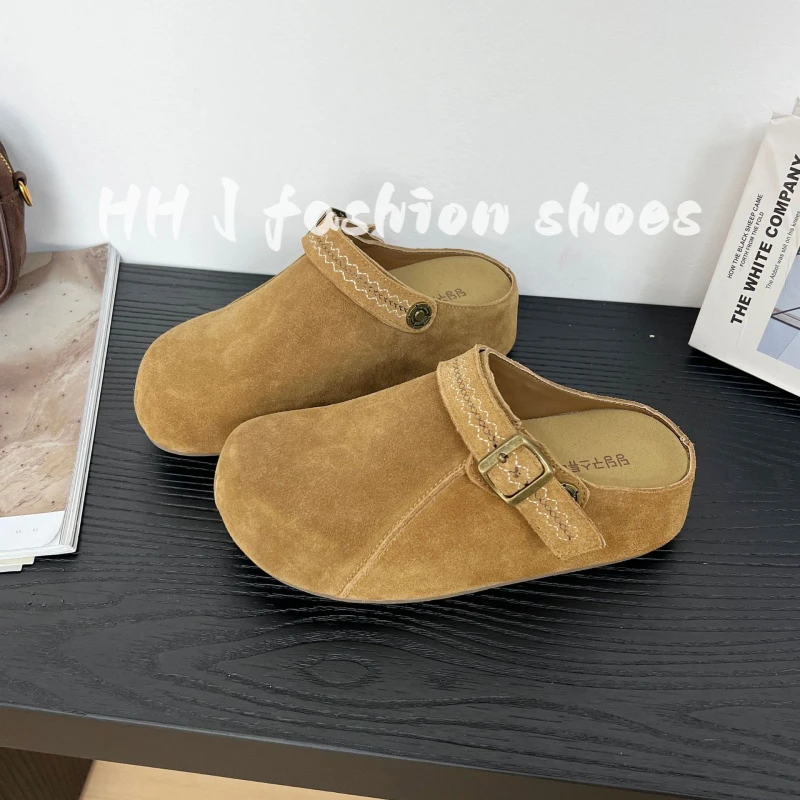 爆款内增高包头半拖鞋女2025秋冬季新款外穿百搭舒适一脚蹬勃肯鞋