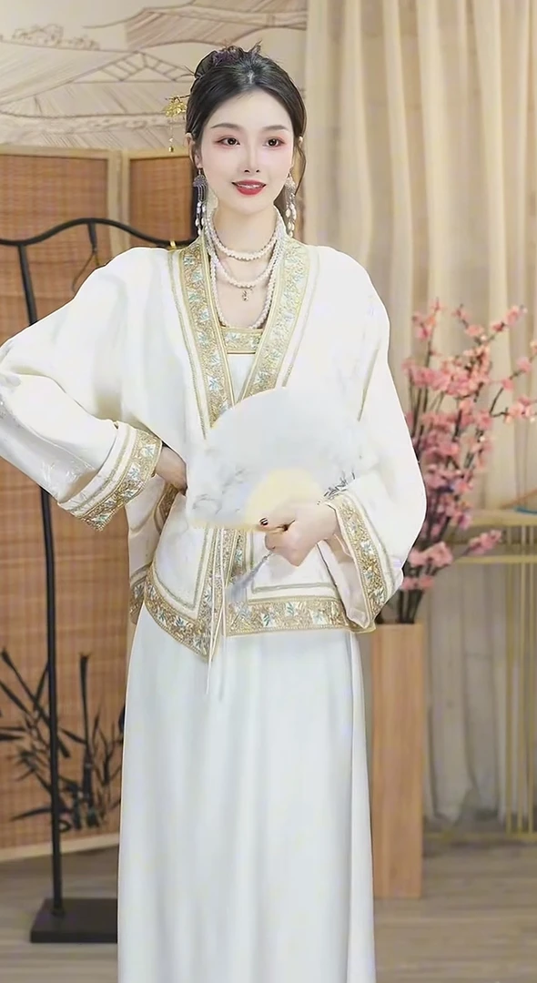 微岚熙2024春季新款优雅休闲米白上衣和吊带裙（2506+2544）