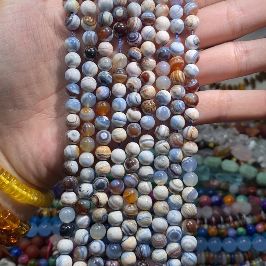 未镶嵌，带眼缠丝玛瑙8mm，石英质玉