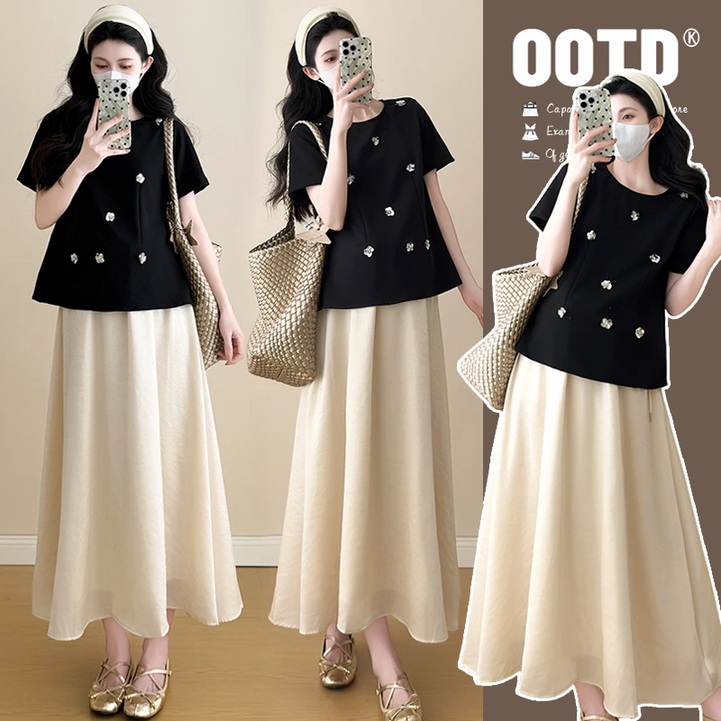 【安安】孕妇装夏季减龄上衣+半身裙洋气时尚款韩版休闲孕妇t恤夏装