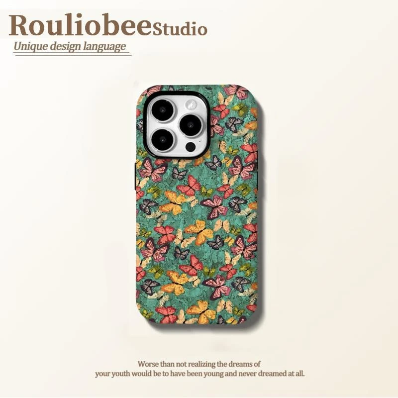 夕与空满屏粉黄蝴蝶适用苹果15/16菲林手机壳华为P70vivo小米oppo