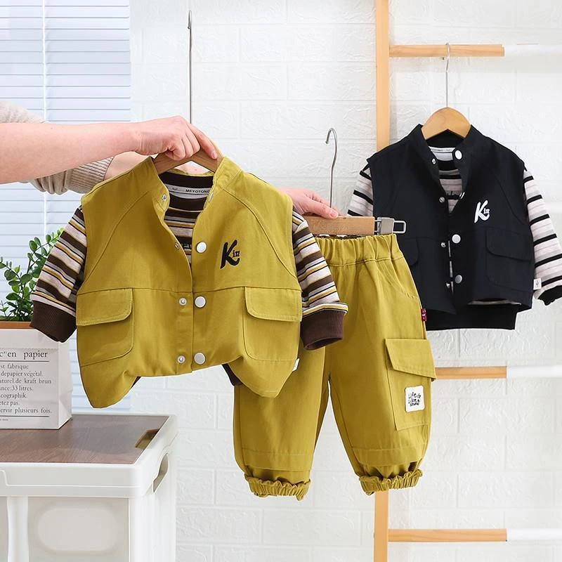 男童酷帅套装早秋2025儿童春秋工装潮酷童装男孩炸街三件套秋装