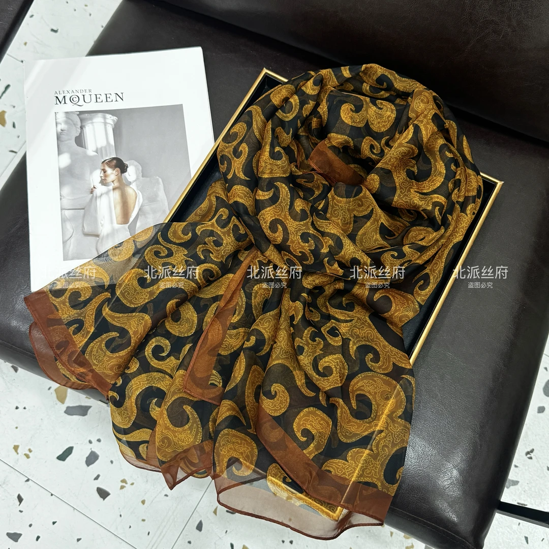 【豹纹腰果】A130*180云锦纱透气百搭优雅时尚高端长巾丝巾