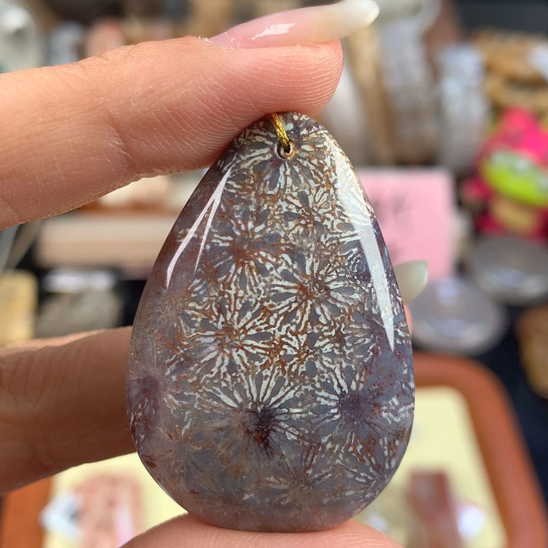 【闪购商品】硅化珊瑚（珊瑚玉）未镶嵌项链36号紫永生花吊坠