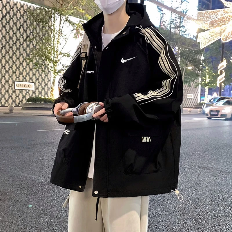 品牌工装外套男士2025春秋新款冲锋衣青少年宽松休闲加大码夹克潮