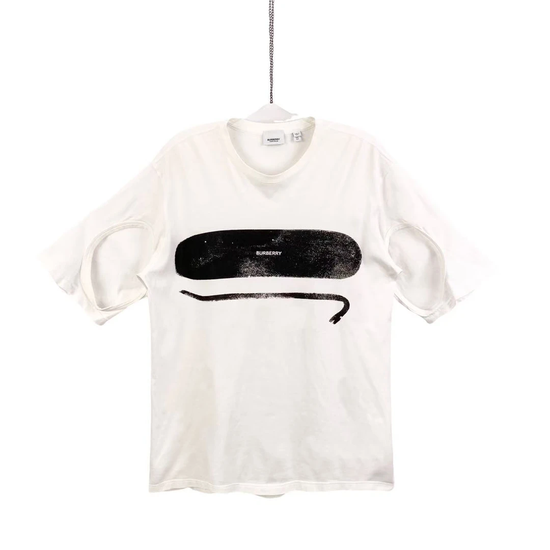 99新 BURBERRY/博柏利  yy557 棉白色字母logo袖子镂空短袖 xs码