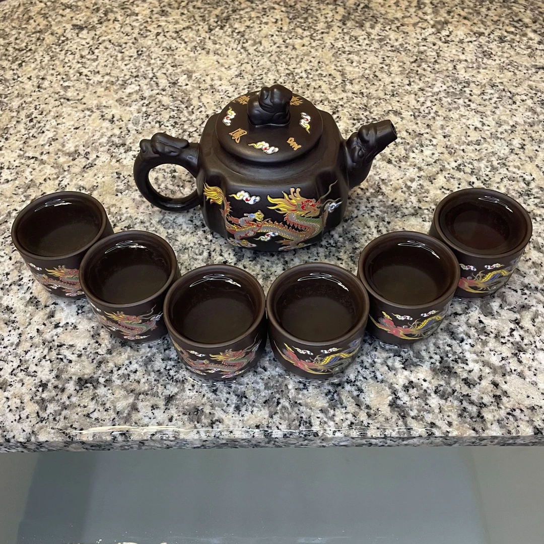 四方龙尊龙凤呈祥一壶六杯变色凤鸣七件套