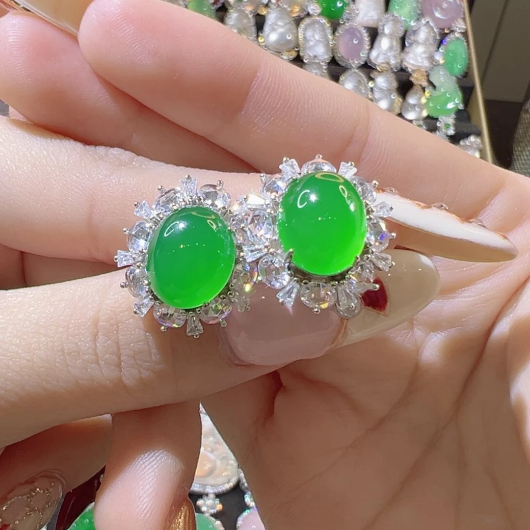 玛瑙/玉髓耳钉银S925镶嵌