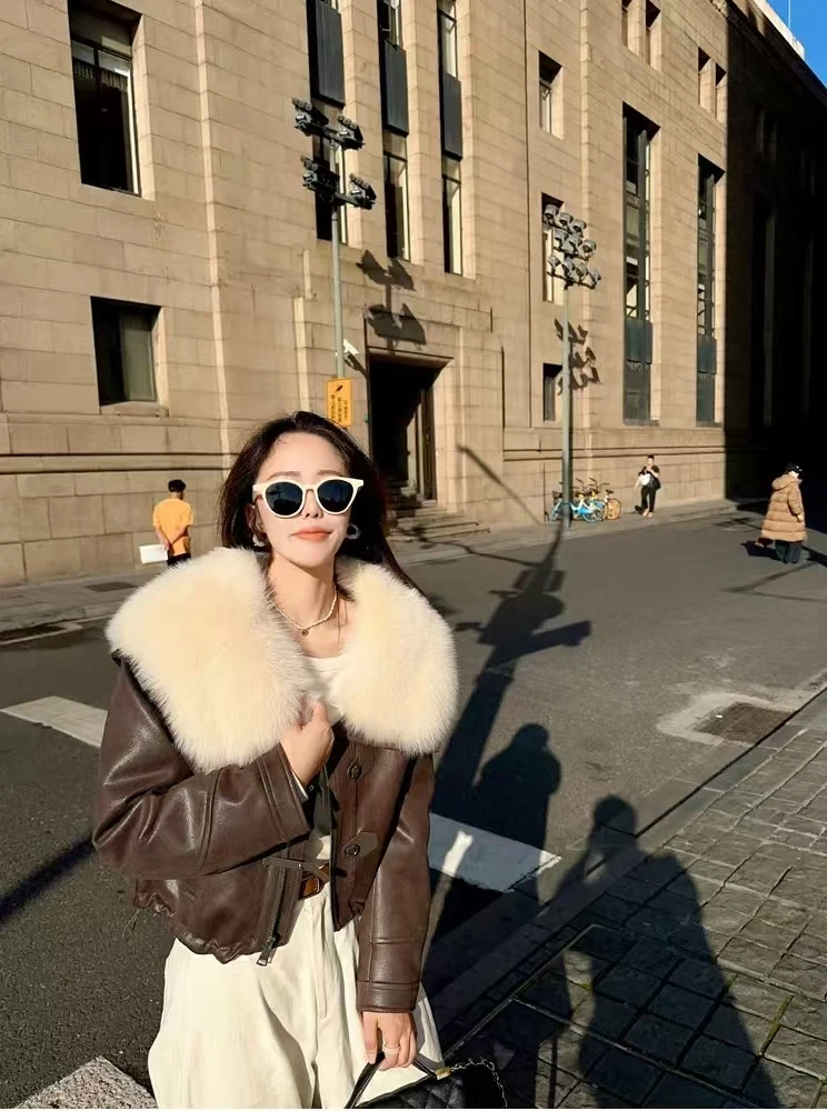 【瑶瑶专属】3150【衣长52】新款皮衣加羽羽保暖洋气冬季秋冬毛领