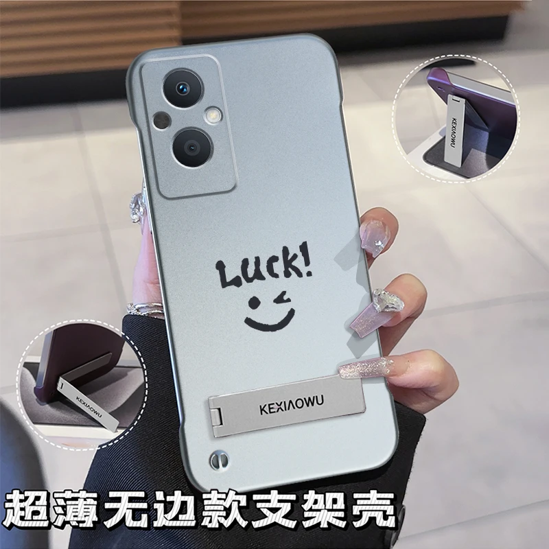 适用OPPOA96手机壳无边框超薄壳时尚潮支架金属漆散热笑脸保护套