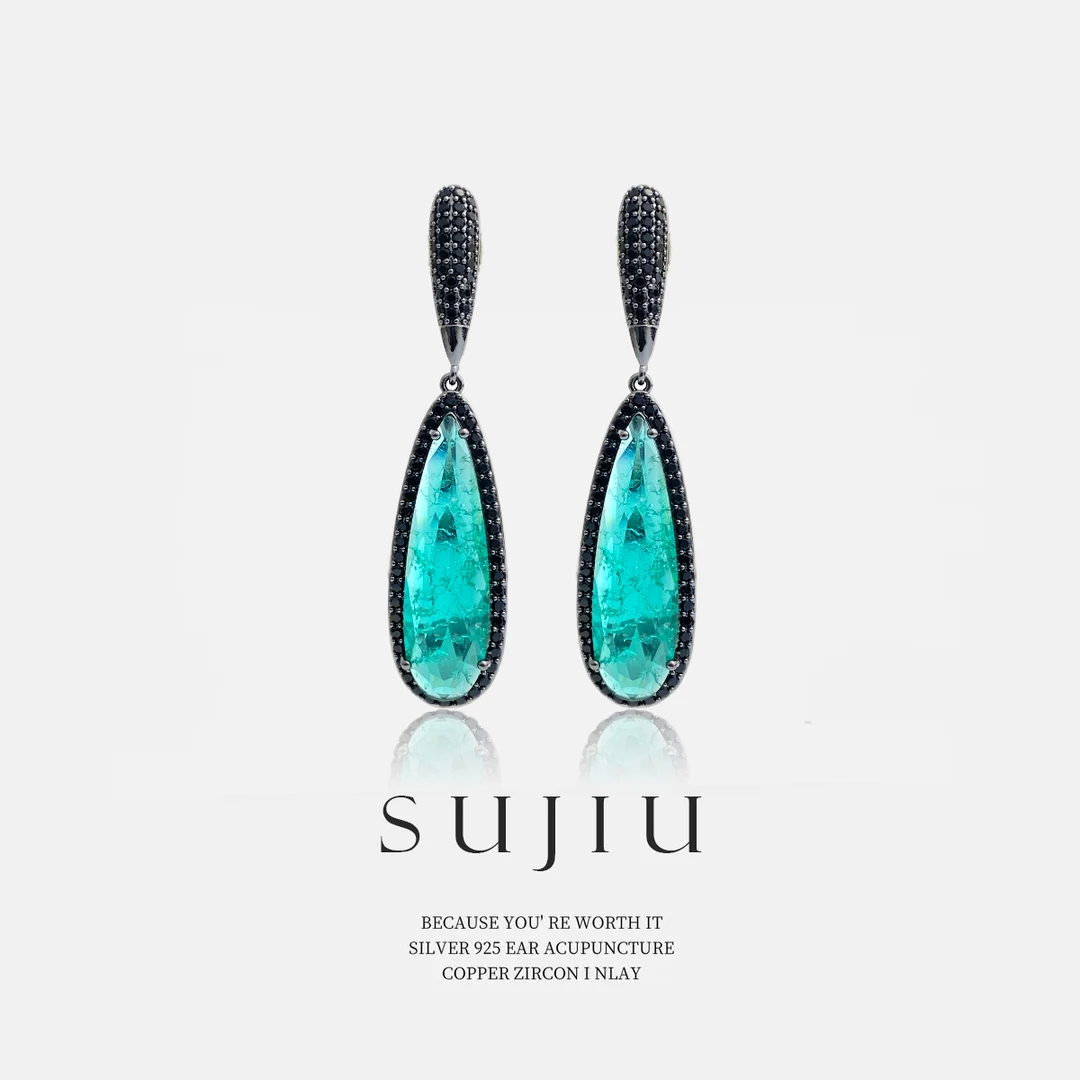 铜合金耳饰 SUJIU 925银针【梦夜】手工气质轻奢耳钉耳环耳坠7098