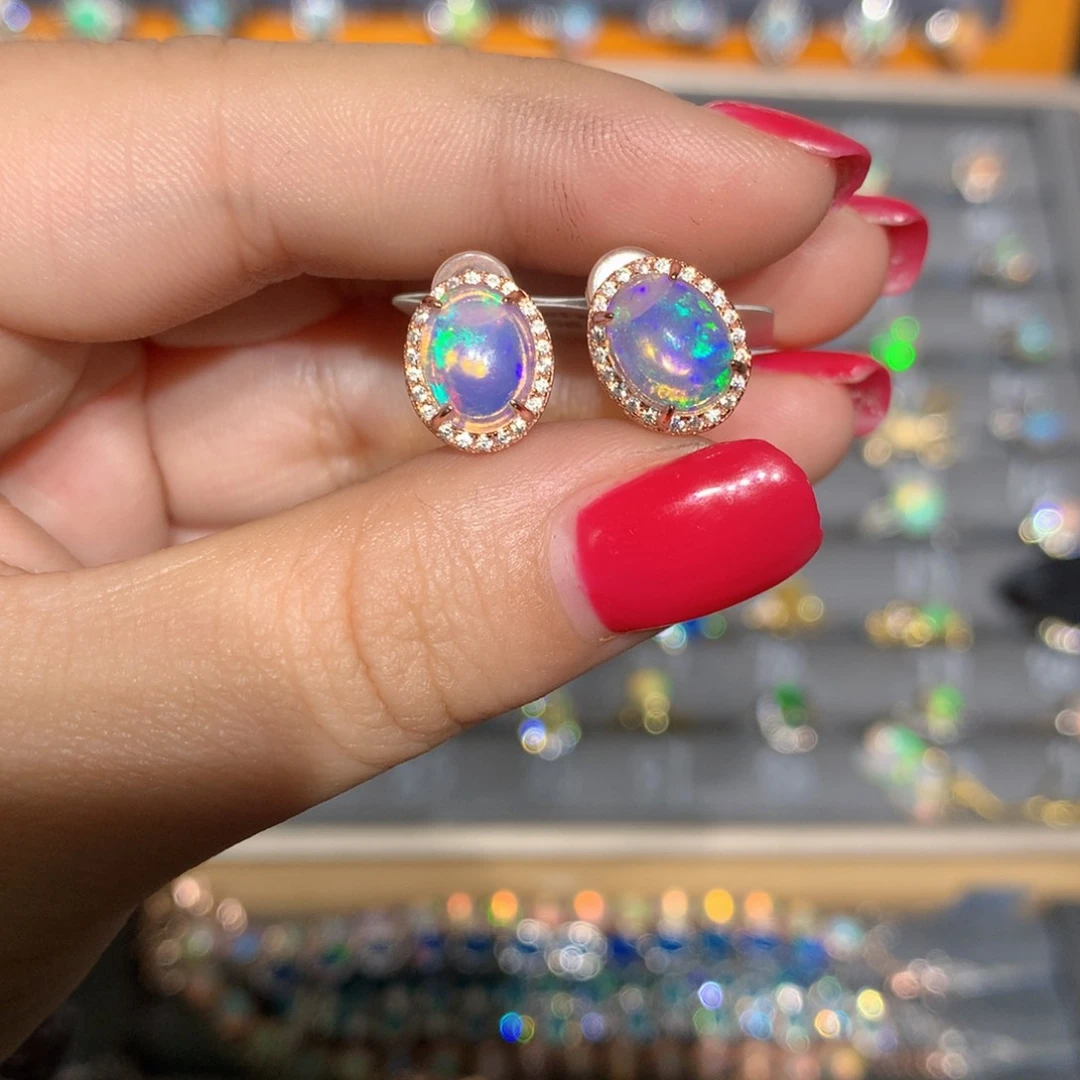 银S925镶嵌欧泊 欧泊耳饰l