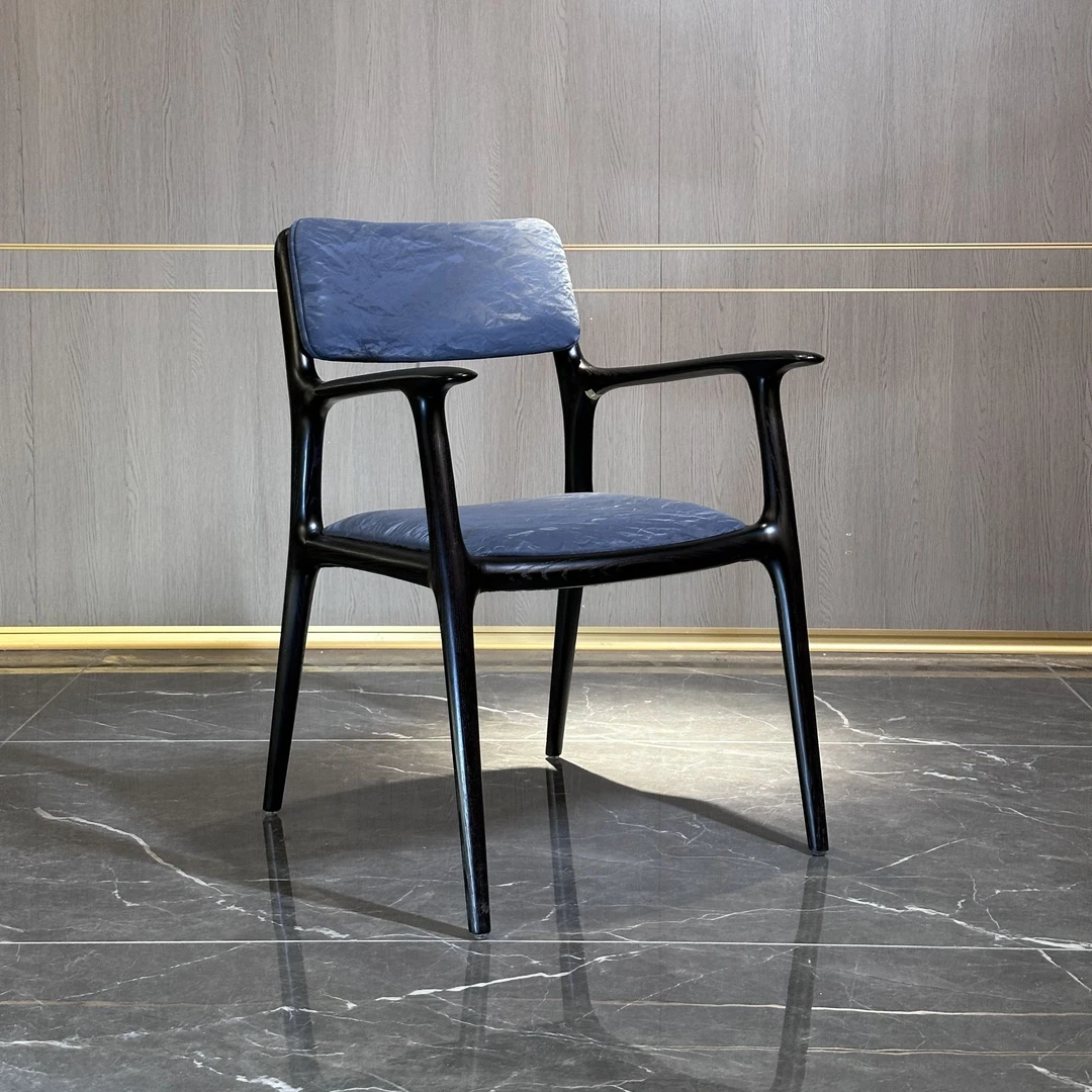 新款真皮实木轻奢创意椅子茶几家用别墅茶桌椅子酒店简约意式餐椅