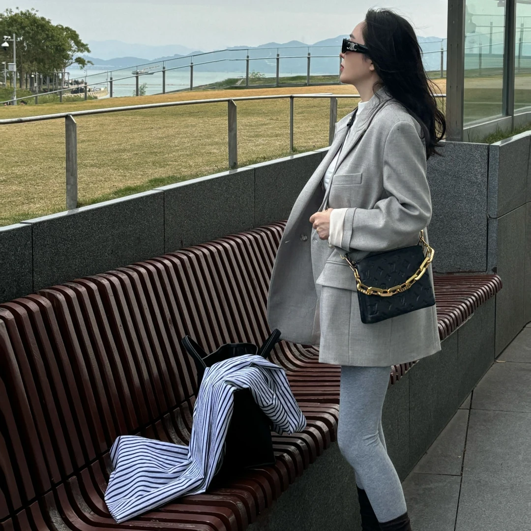 T姐原创精选设计师款休闲时尚洋气外套浅灰色西装外套TB48065