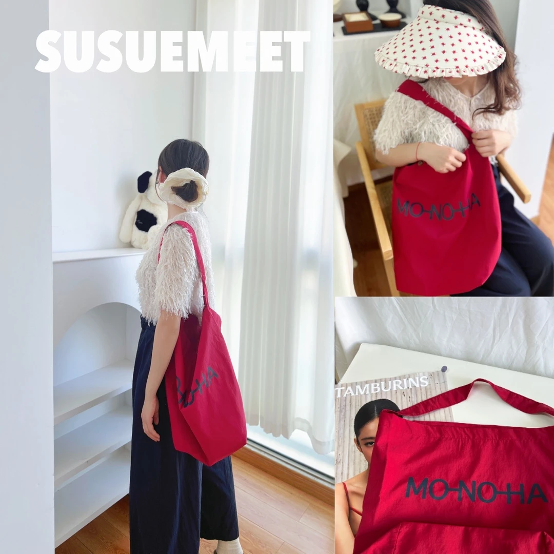 显显白文艺百搭单肩包 红色简约休闲小清新夏季轻便时尚肩包布包