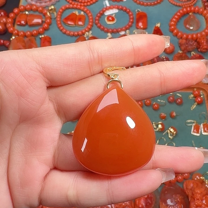 南红玛瑙银S925镶嵌吊坠