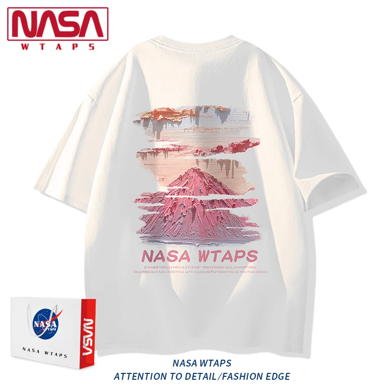 NASA WTAPS美式复古油画短袖T恤男女潮牌ins夏季宽松百搭情侣体恤
