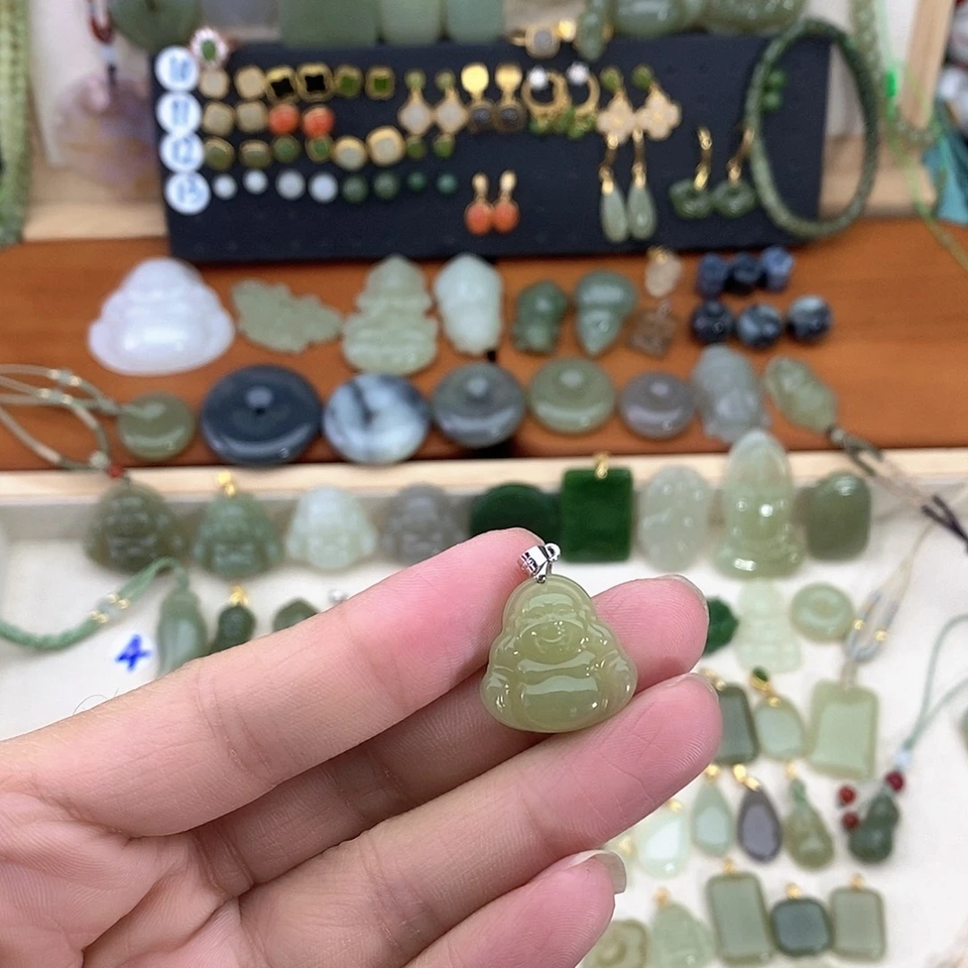 和田玉银S925镶嵌吊坠(不含链)