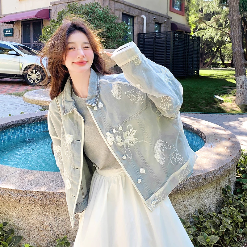 拼接牛仔外套女法式减龄炸街浪漫复古流行超好看洋气上衣夹克女装