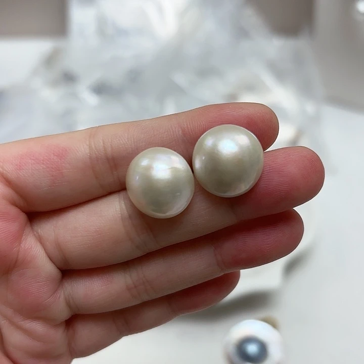 耳饰银S925镶嵌拼合珍珠（马贝珠）