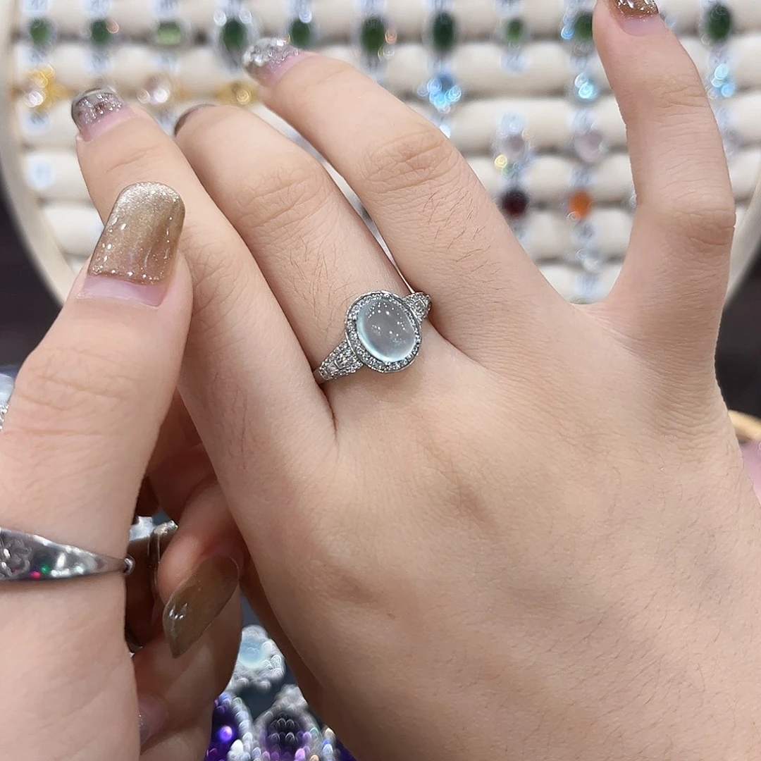 嗳****蛇纹石玉银S925镶嵌戒指