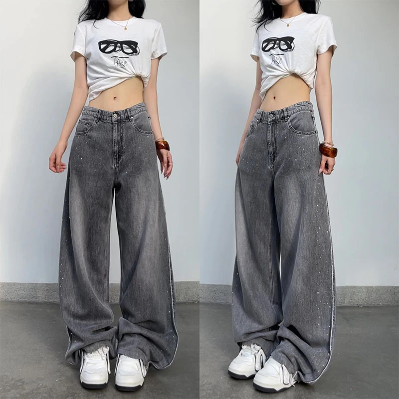 69326渐变洗水天丝牛仔裤2025年夏季新款宽松闪闪金属直筒休闲裤