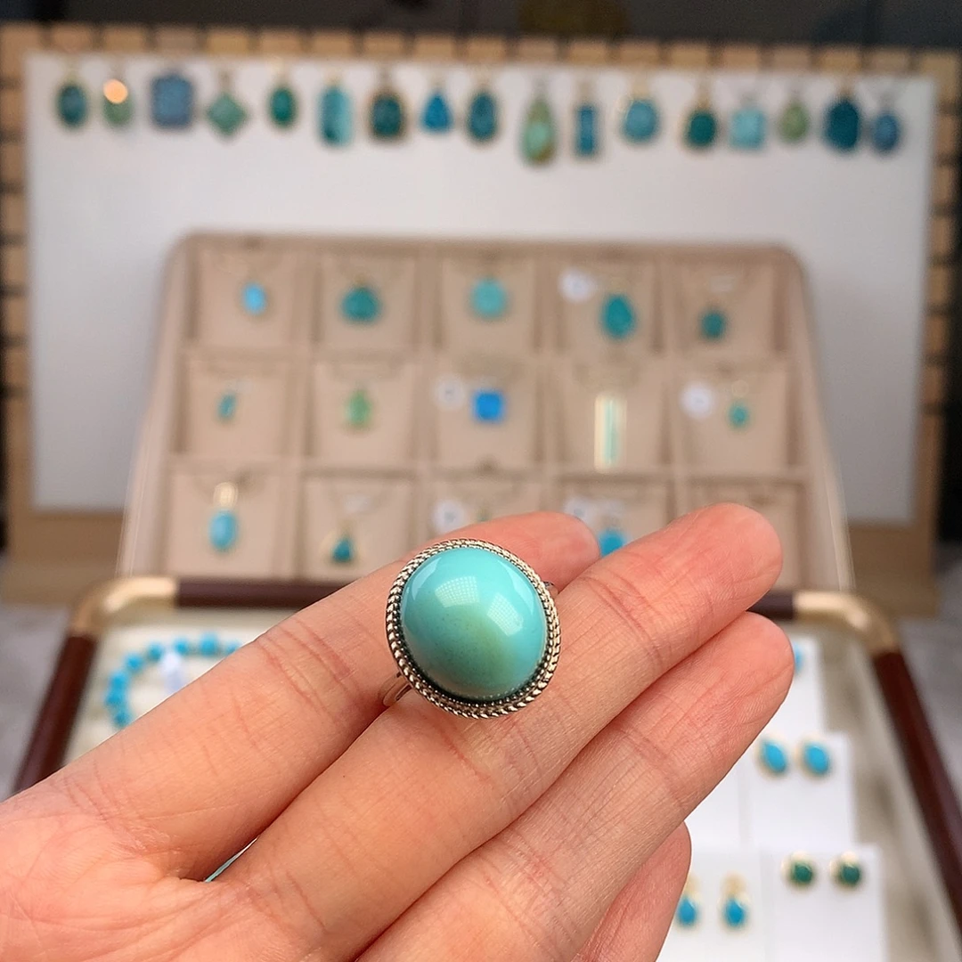 绿松石银S925镶嵌戒指