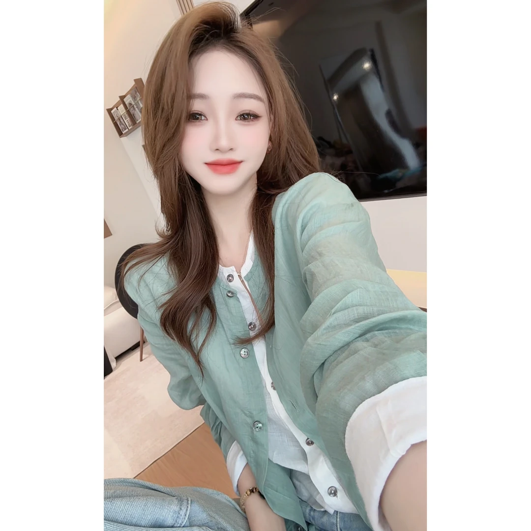 【陈陈私服】洋气设计感假两件苎麻衬衫简约时尚长袖衬衣女25050807