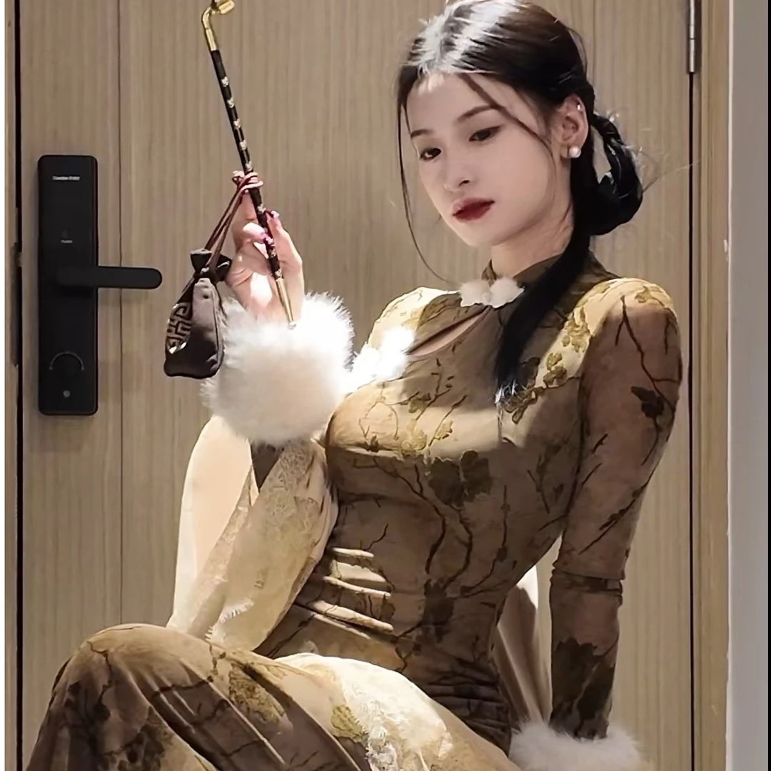 藏白【雪覆枯枝】新中式改良旗袍女修身连衣裙-SXRJL407915