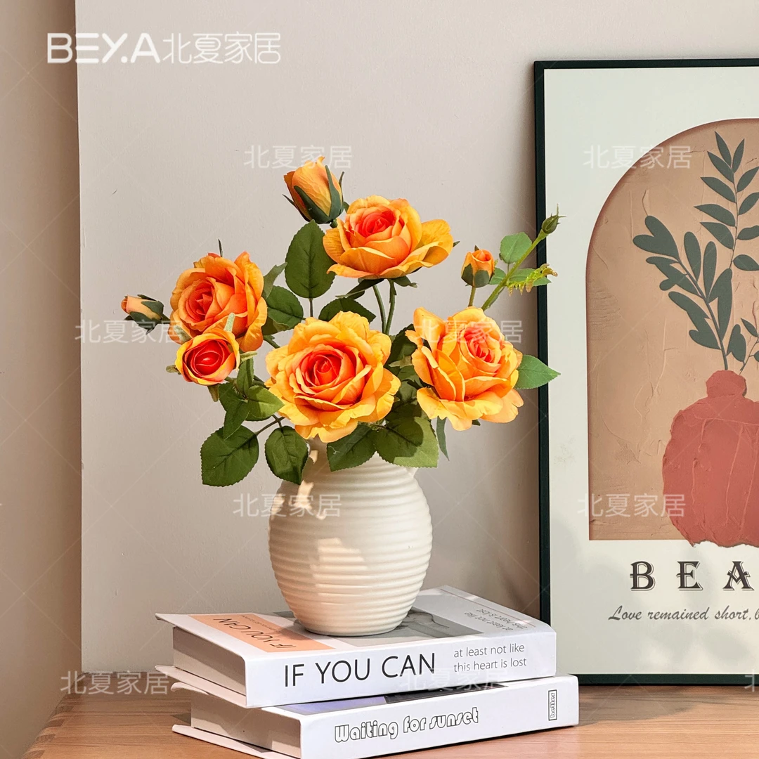 仿真玫瑰摆件飘香玫瑰花假花干花花束摆设客厅餐桌装饰插花田园