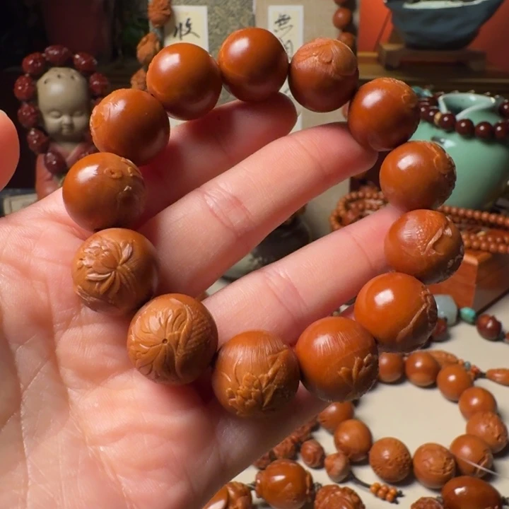 橄榄核手串/手链手工荷花鱼