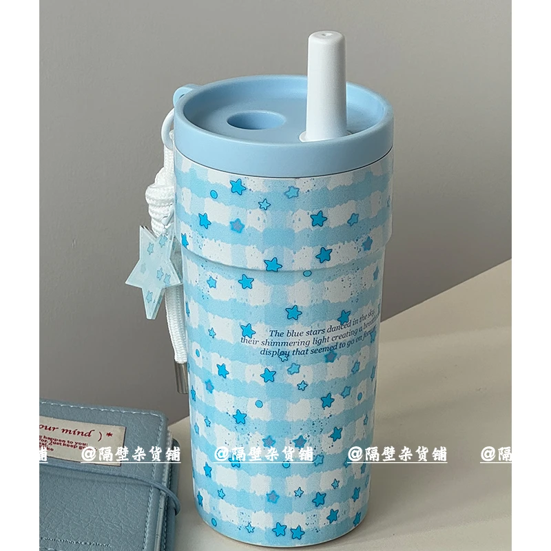 隔壁杂货铺原创保温水杯女2024新款不锈钢吸管杯子高颜值便携茶杯