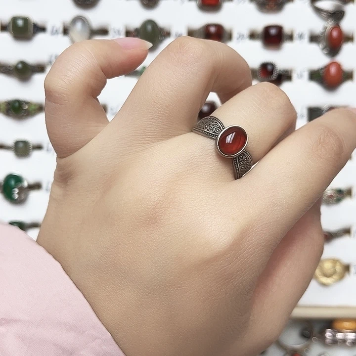 琥珀银S925镶嵌戒指