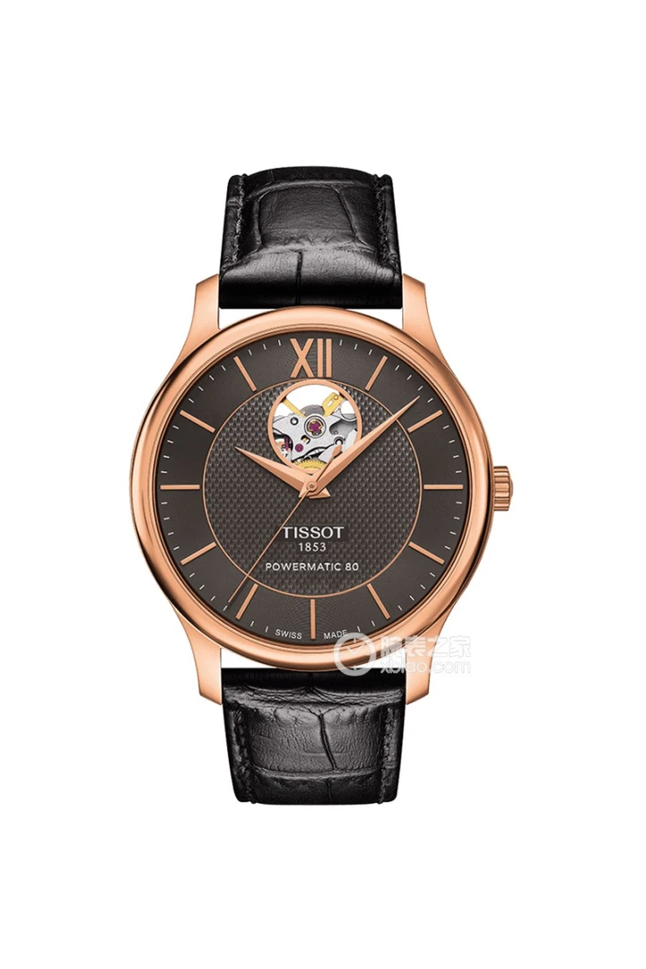99新 Tissot/天梭 名奢/天梭俊雅皮带镀金镂空盘80机芯/40表径
