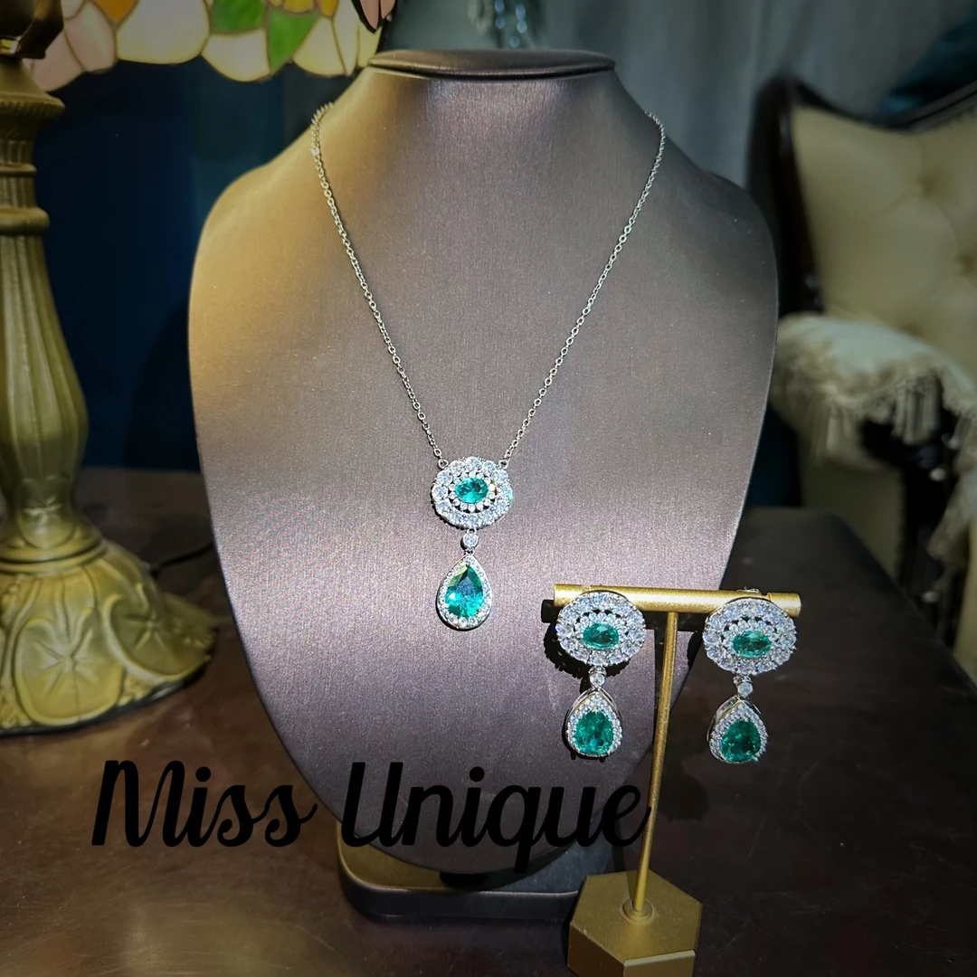 E9052海蓝色太阳花水滴项链套装