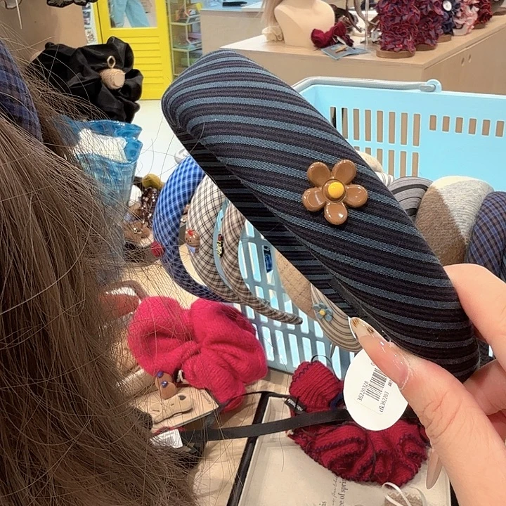 墨绿色条纹小花发箍