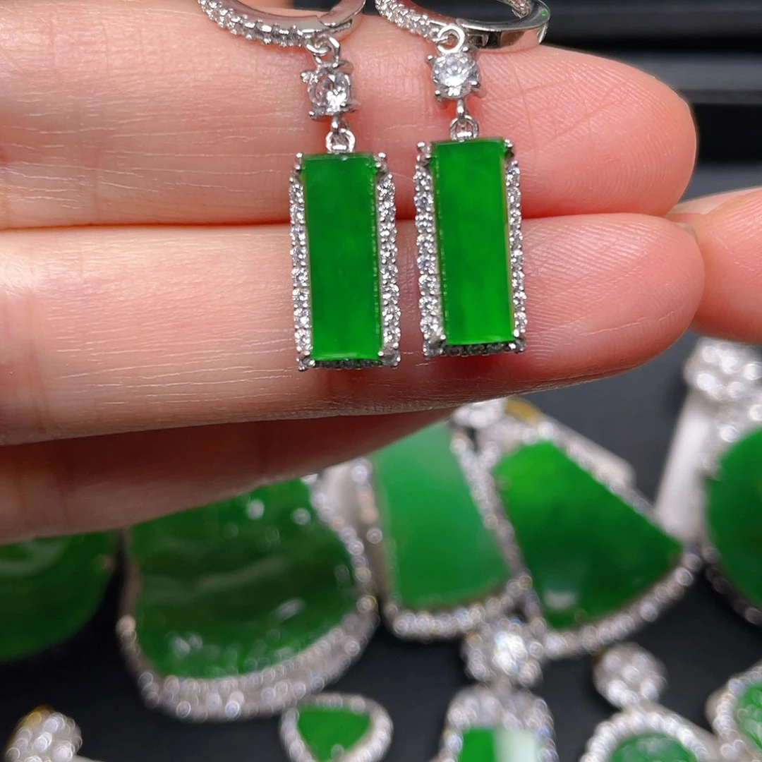 银S925镶嵌翡翠耳饰耳环