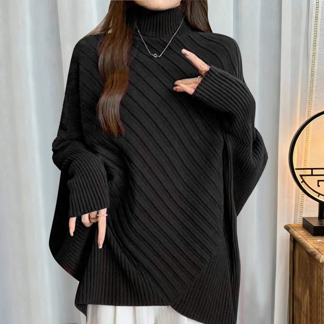 蝙蝠厚款秋季蝙蝠袖针织毛针织衫中长款宽松韩版冬季时尚外穿