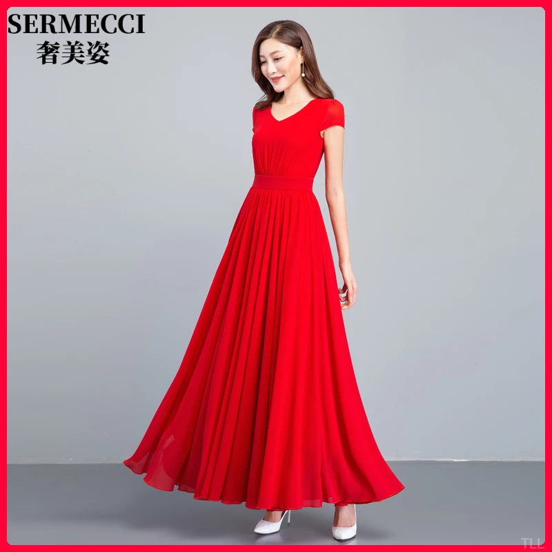 2025夏季新款修身轻奢大摆长裙 V领波西米亚裙连衣裙女气质沙滩裙