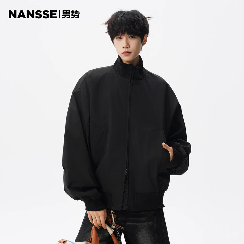 美拉德短款外套男秋季美式复古飞行员夹克cleanfit棕色立领棒球服