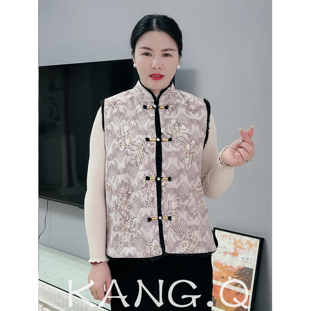 中式国风妈妈双面穿马甲外套秋冬加绒加厚中老年人女冬装奶奶马夹