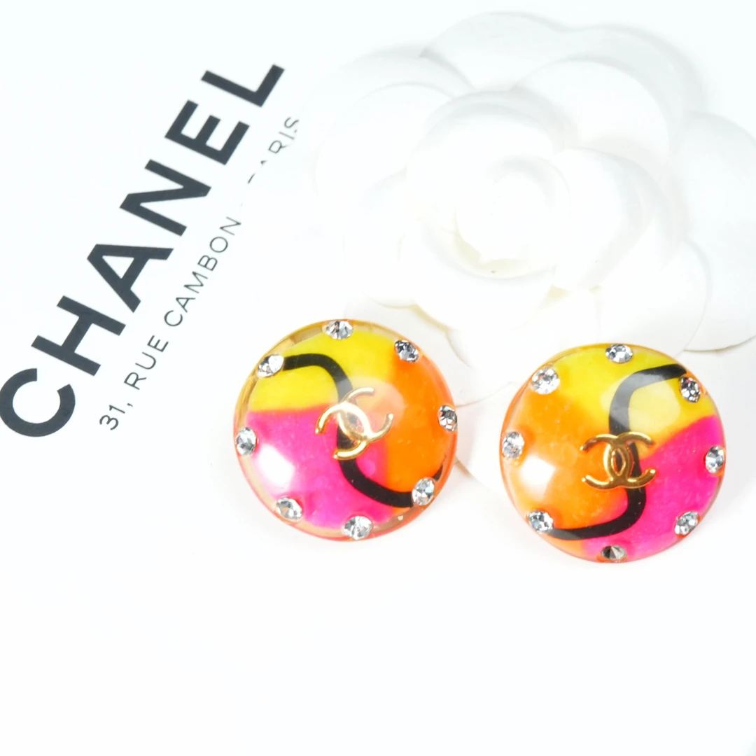95新 Chanel/香奈儿 柚礼中古/香奈儿芭比彩色莱茵石耳夹LK504013
