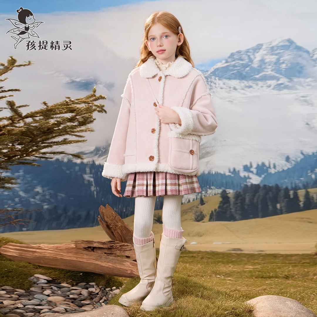 女童风格外套2025秋冬新款洋气大童皮毛一体毛绒大衣4032