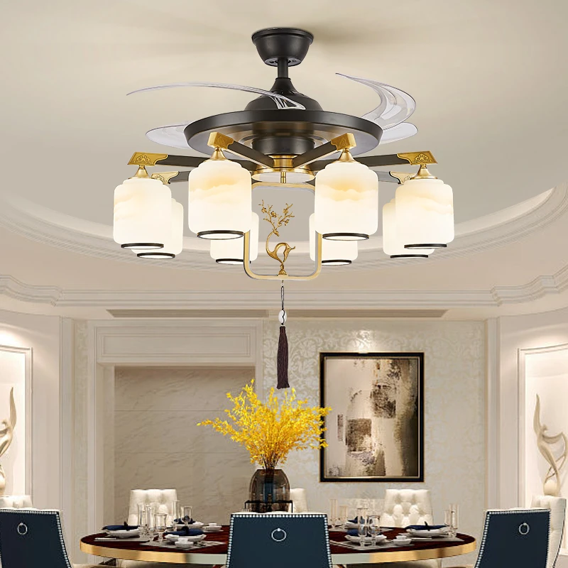 风扇灯新中式全铜变频隐形客厅餐厅大气中国风书房禅意家用吊灯具
