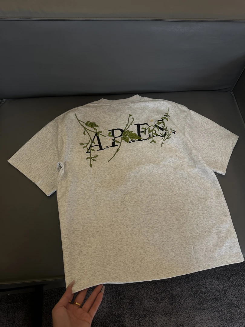 Z146 潮牌设计感藤蔓花卉刺绣短袖男夏季美式重磅正肩T恤半袖帅