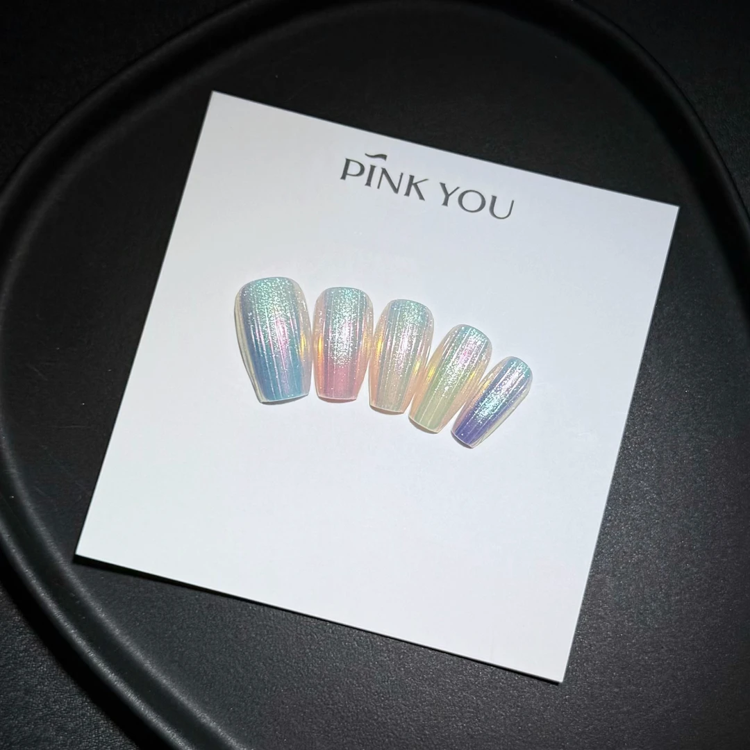 PINK YOU人鱼姬魔镜粉偏光酷炫七彩日常短款纯手工穿戴甲可拆卸