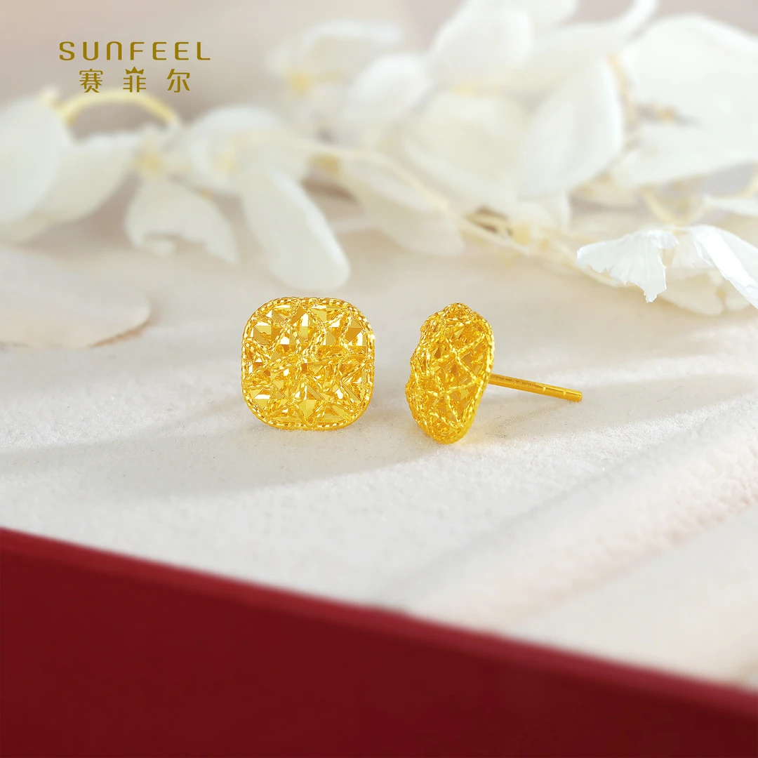 SUNFEEL/赛菲尔【三店】 足金5G“焕新夏日”拉丝方直针耳钉5GE00825