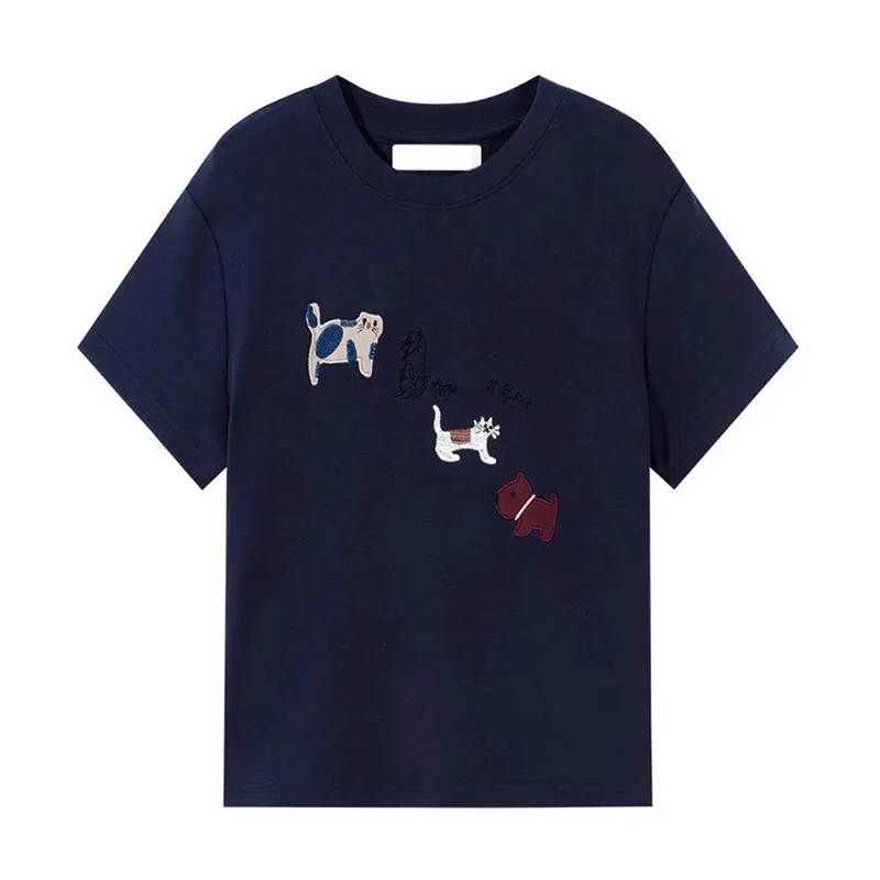 【安童森定制】韩系卡通刺绣小狗T恤女休闲百搭圆领短袖上衣8595