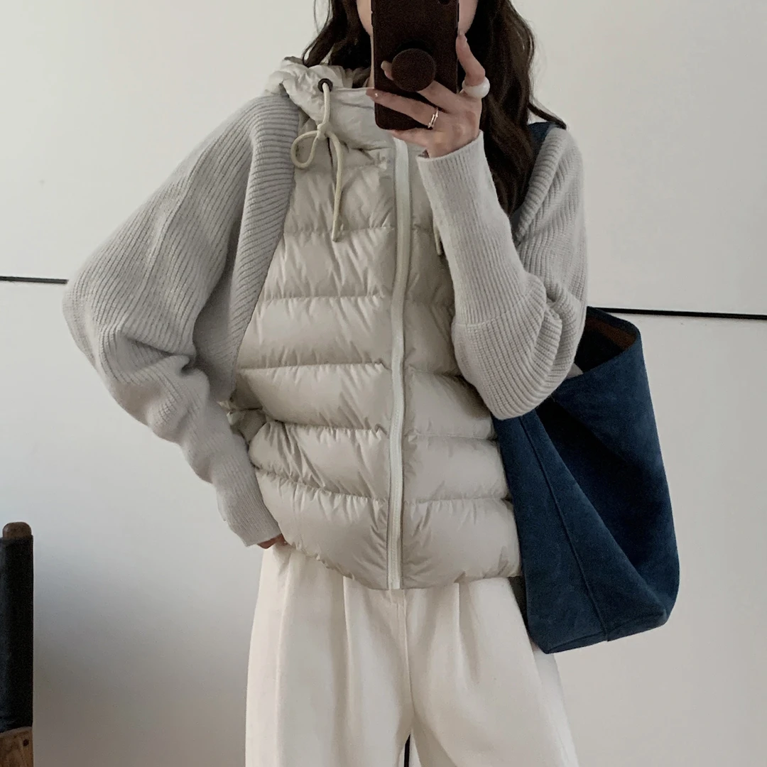轻薄时尚针织毛衣袖拼接棉服女短款2025年冬季新款小个子棉袄外套
