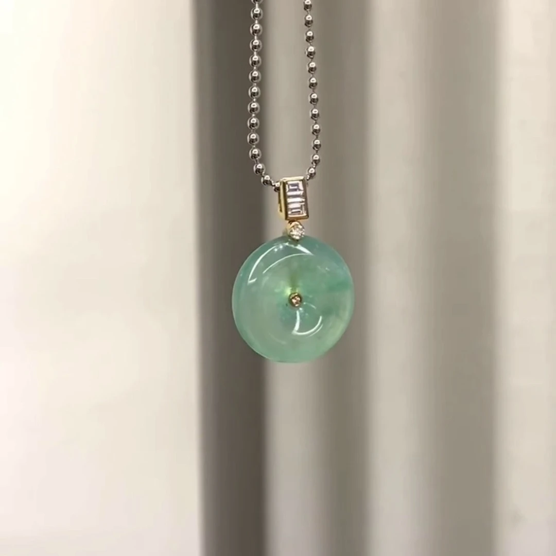 镶嵌平安扣夹扣T锆石吊坠扣夹扣翠绿色扣头吊坠平安扣DIY专用配件